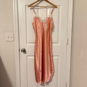 Vintage NWT Val Mode Pink Fairy Lace Slip Dress Glam Nightgown Maxi Lingerie S